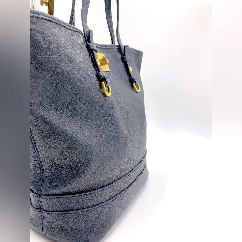 Auth Louis Vuitton Navy Blue Empriente Monogram Shopper Tote Bag